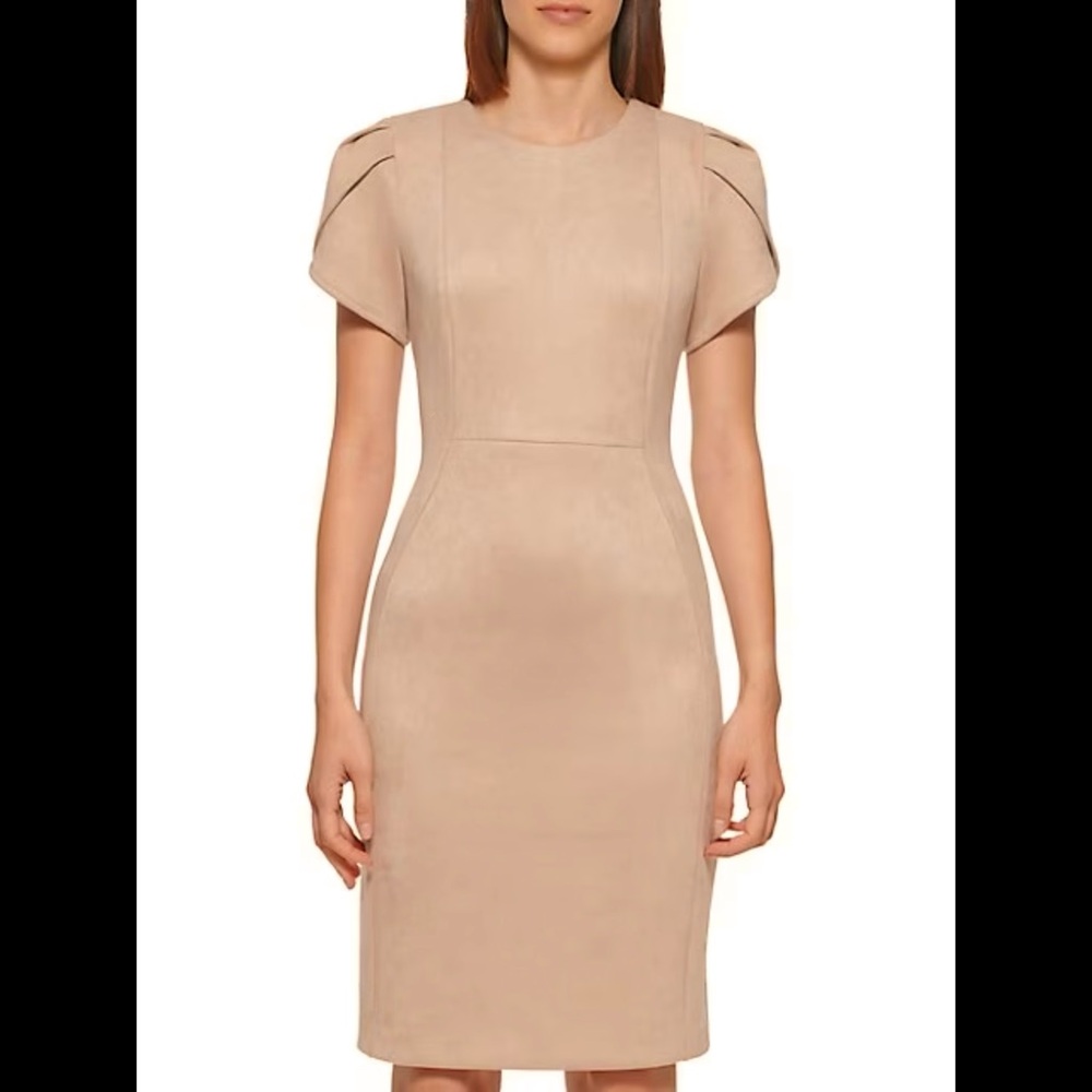 Calvin Klein Tulip Sleeve Suede Sheath Dress Size 10, EUC
